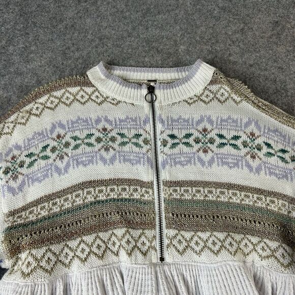 Free People Sweater Small Boho Cozy Cottage Metallic Fair Isle Knit Thermal - Picture 6 of 9